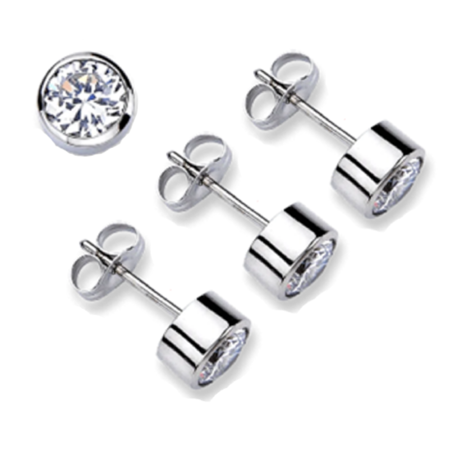 Steel Bezel CZ stud Earing PAIR