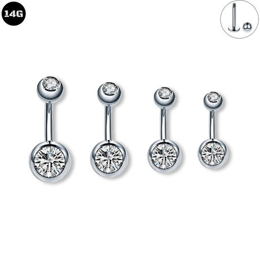 14G External Double Gem Steel Belly Button Ring