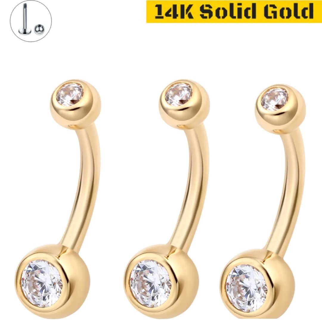 14 Karat Double Gem External Thread  Belly Button Ring