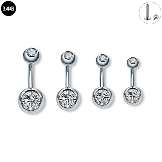 14G Internal Double Gem Steel Belly Button Ring