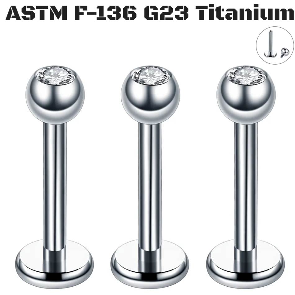 G23 Titanium Gem Ball Internal Thread Tragus Labret