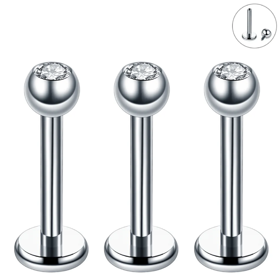 Steel Gem Ball Internal Thread Tragus Labret