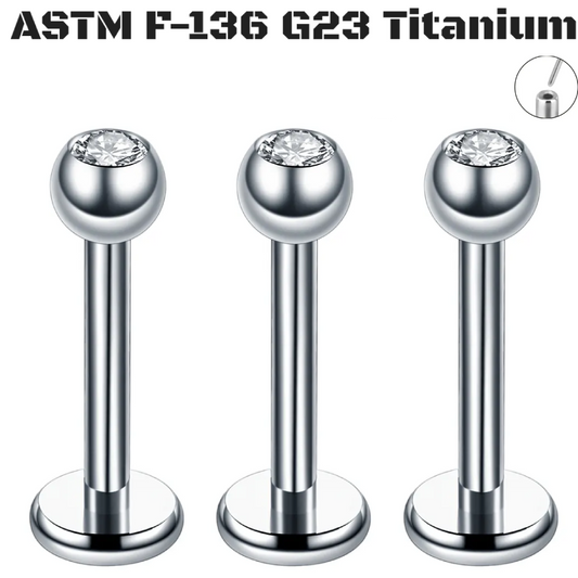 G23 Titanium Gem Ball Push Pin Tragus Labret