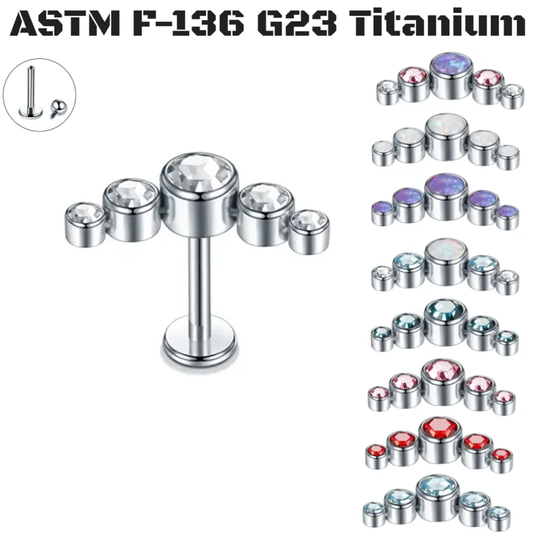 G23 Titanium Five Gem Internal Thread Tragus Labret Top Only