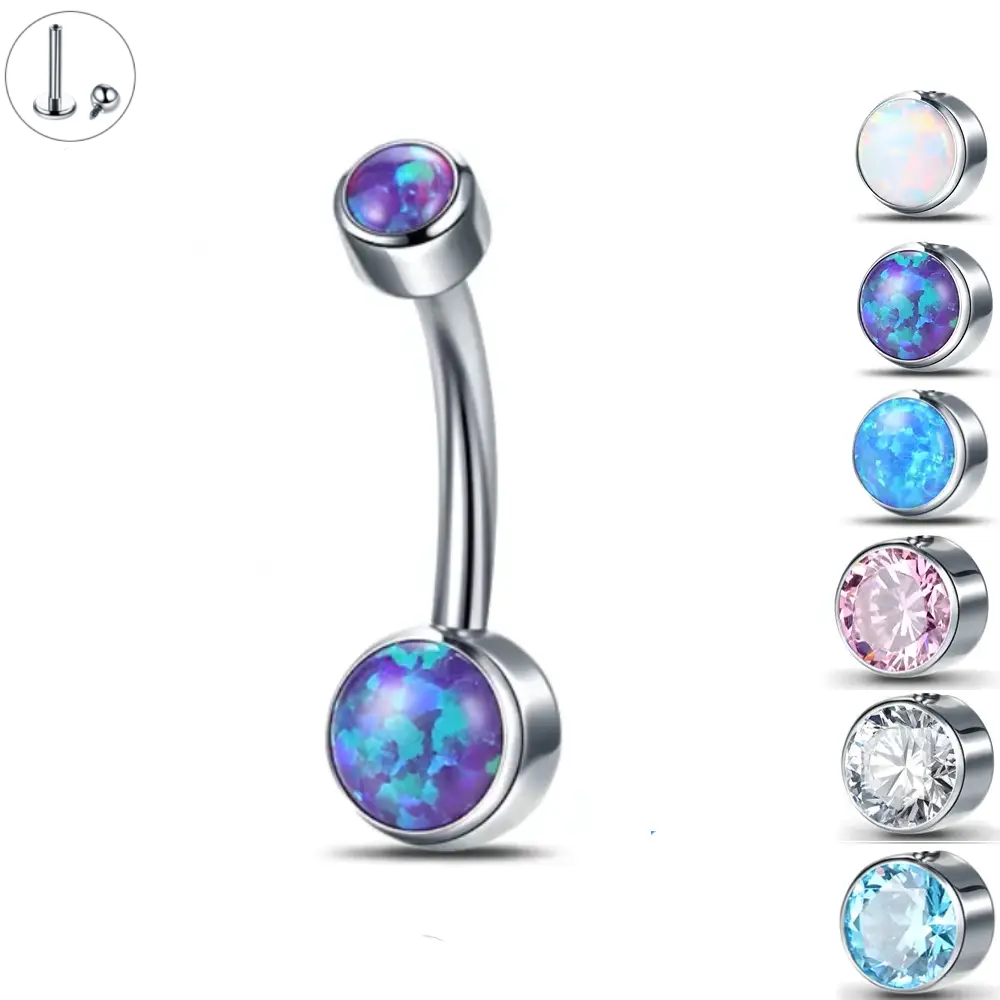 Steel Gem Internal Belly Ring