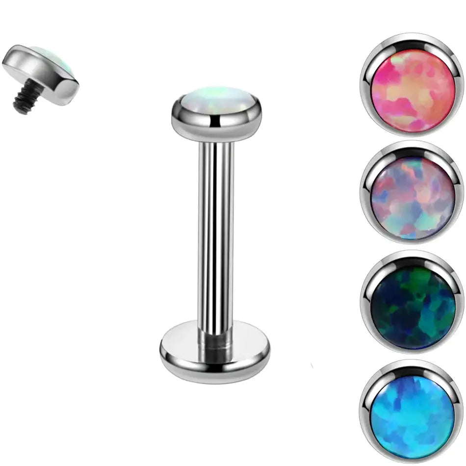 16G Steel Internal Thread Flat Opal Labret Top