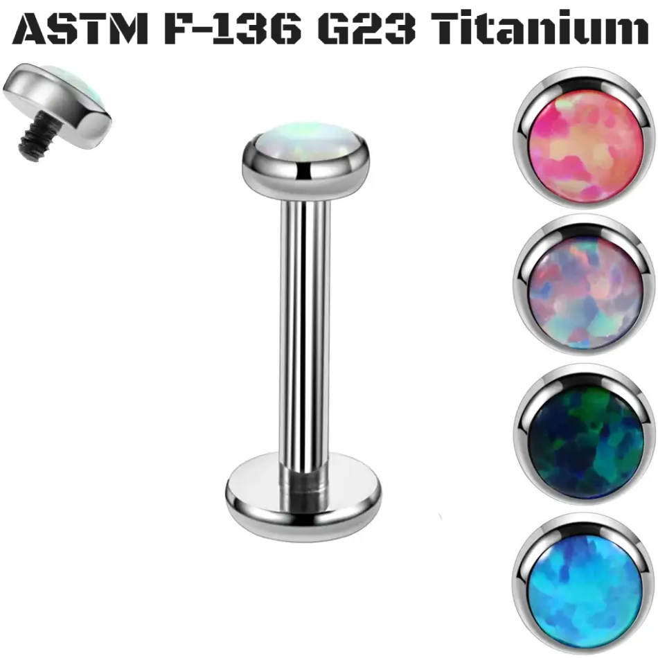 16G G23 Titanium Internal Thread Flat Opal Labret Top