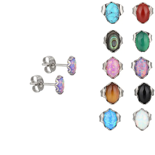 Steel Opal Stone Stud