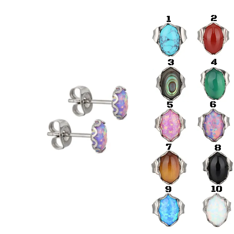 Steel Opal Stone Stud