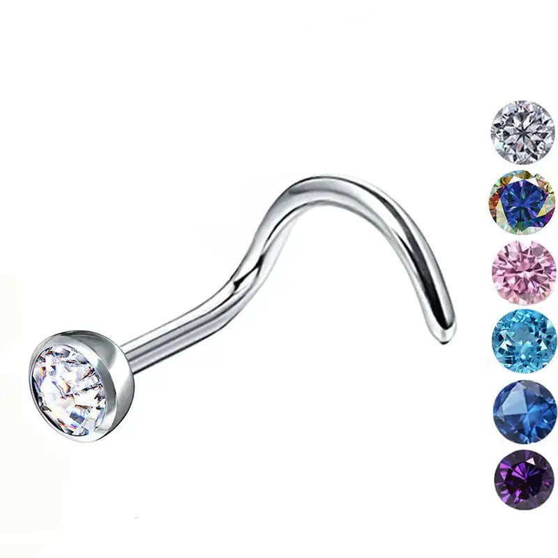 Steel Crystal Gem Nose Screw