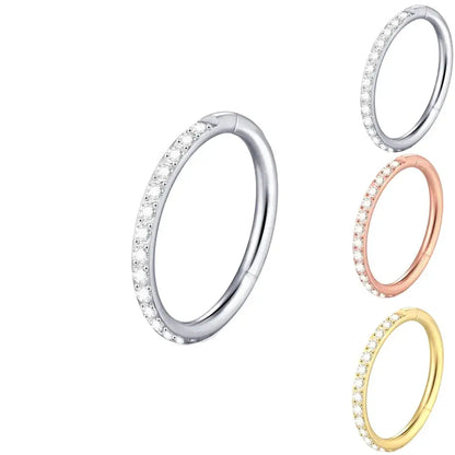 Steel Zircon Rim Hoop Clicker Ring