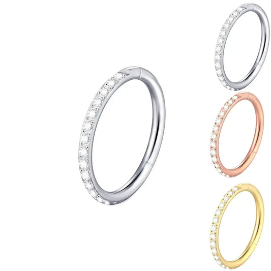 Steel Zircon Rim Hoop Clicker Ring