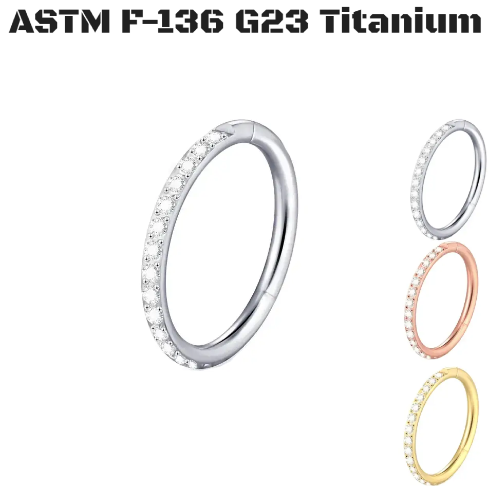 G23 Titanium Zircon Rim Hoop Clicker Ring