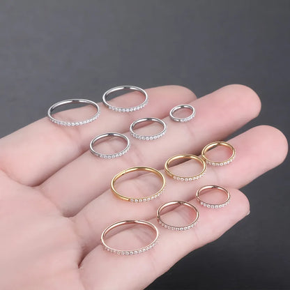 Steel Zircon Rim Hoop Clicker Ring